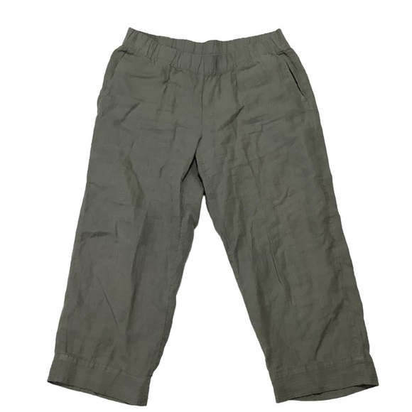J.Jill Pure Jill Women’s Green Garment-Dyed Linen Roll Tab Hem Crop Pants Sz M - Picture 1 of 7